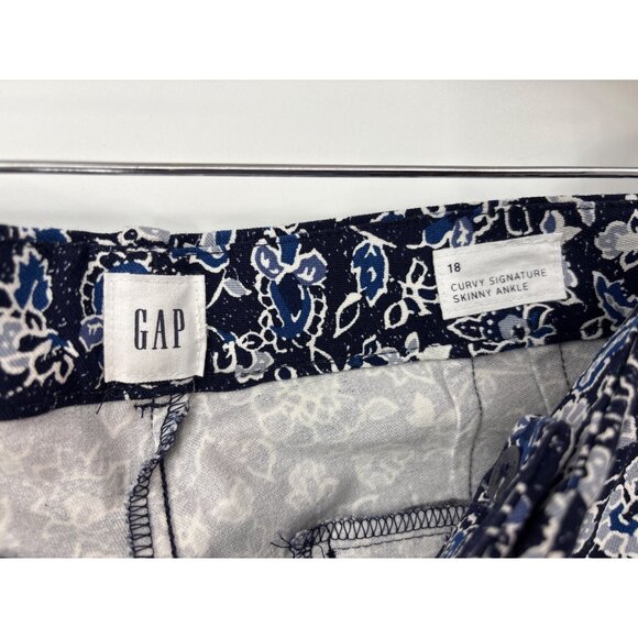 Gap Curvy Signature Skinny Ankle Floral Paisley Stretch Pant Navy Blue 18 NEW - Picture 6 of 7